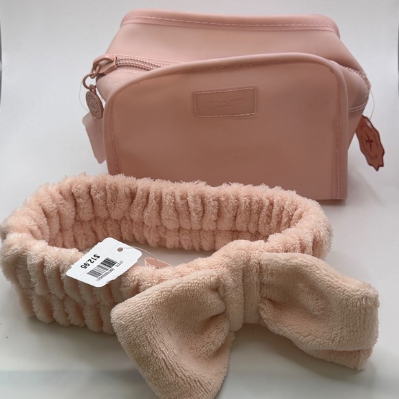 Bath & Body Works Handbags - NEW Bath & Body Works Pink Silicone Cosmetic Bag and Plush Bow Headband Set NWT